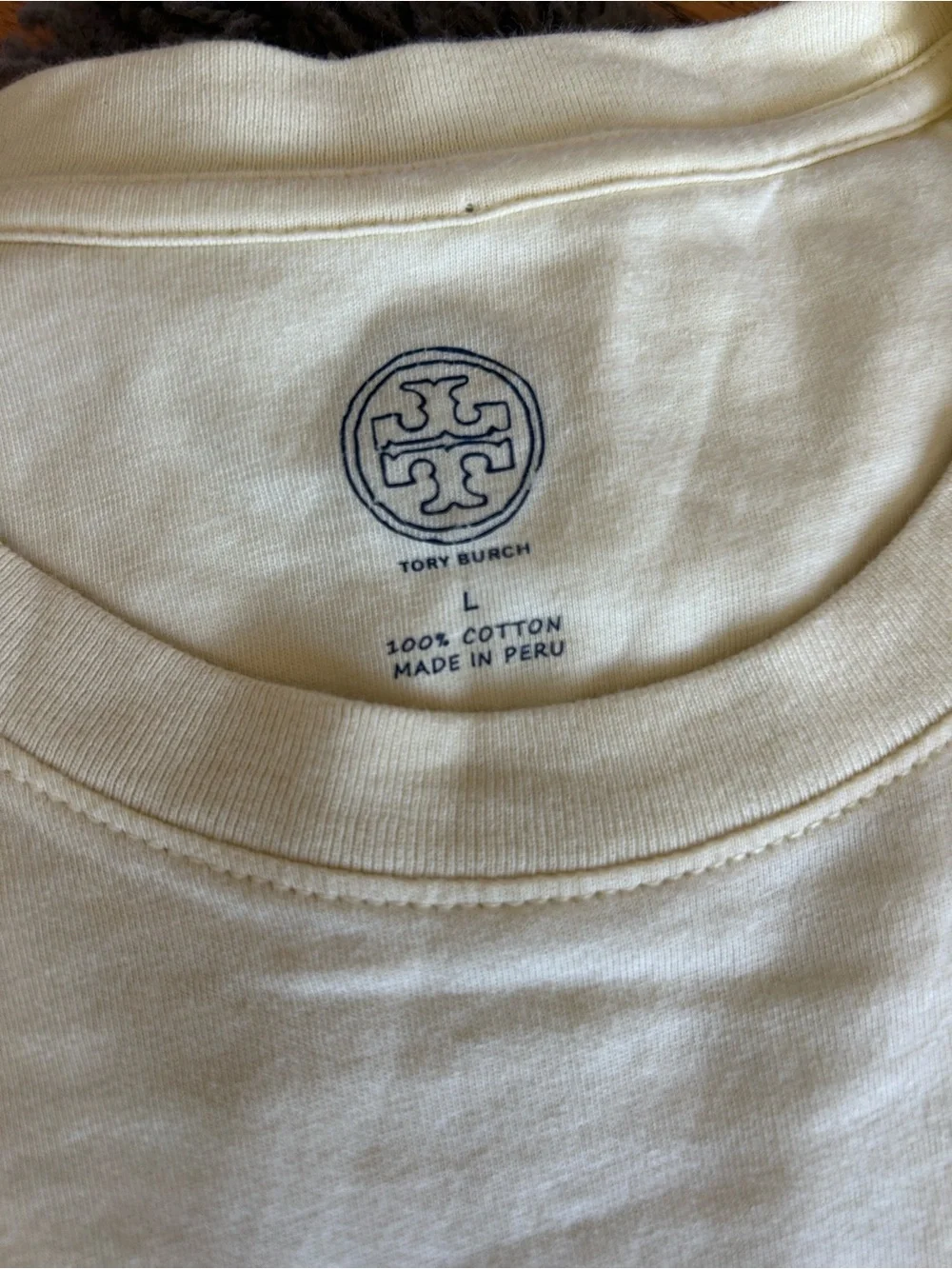 Tory Burch Cream/Yellow Short-Sleeve Tee with Peach Graphic Large